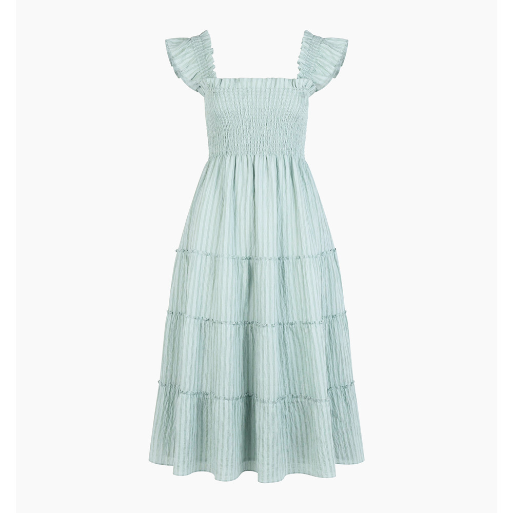 Hill House Home The Ellie Nap Dress - Sage Green Tonal Seersucker Size XS